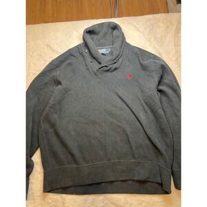 Polo Ralph Lauren Shawl Collar Sweater Mens L Black Good Red Pony Logo Knit